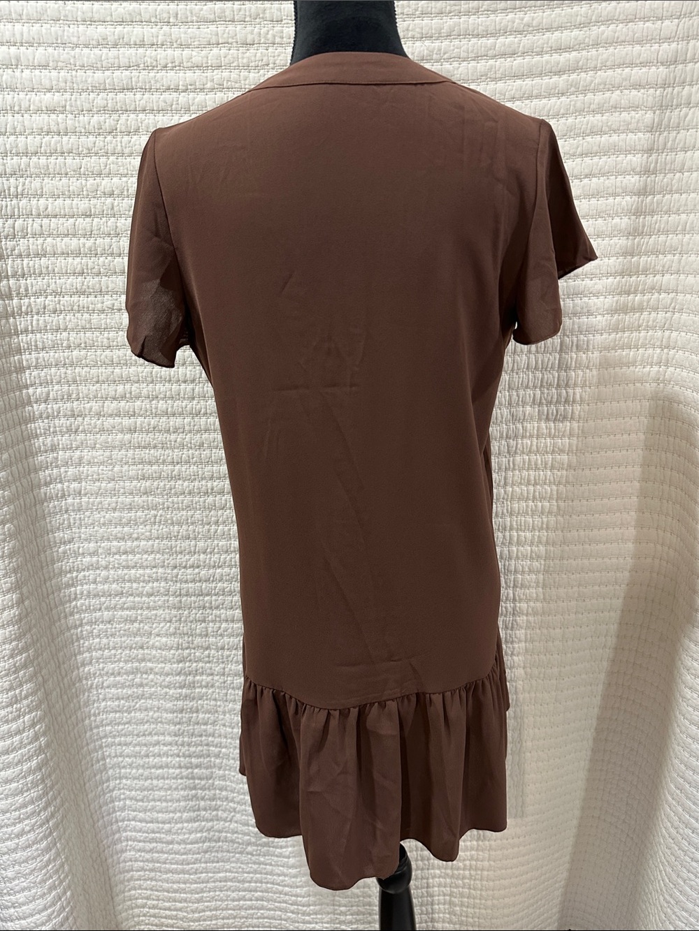 Brown Button-Front Ruffle-Hem Dress - Picture 2 of 3